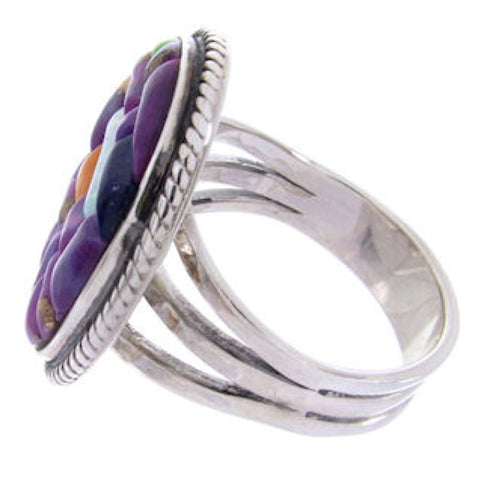 Magenta Turquoise Multicolor Sterling Silver Ring Size 5-3/4 NS43806